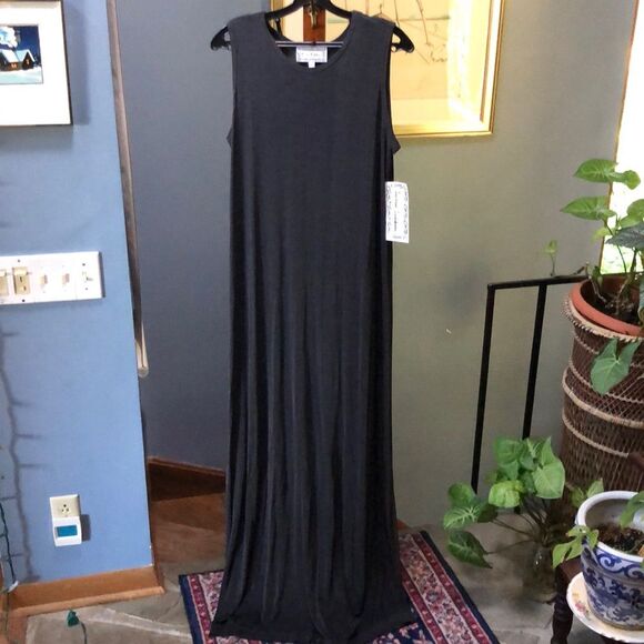 NWT 90s Lucia Lukken Slinky Slip Dress XL, Dark Grey, Sleek Minimalist Elegant - Picture 2 of 12